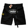 Corteiz Cargo Shorts Black & White Alcatraz Logo