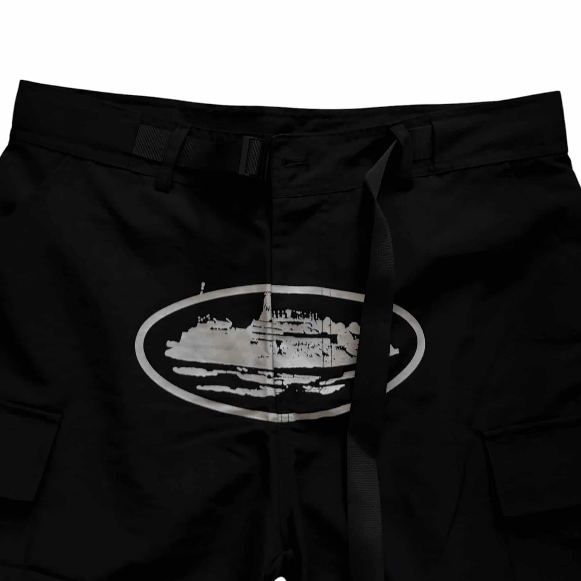 Corteiz Cargo Shorts Black & White Alcatraz Logo