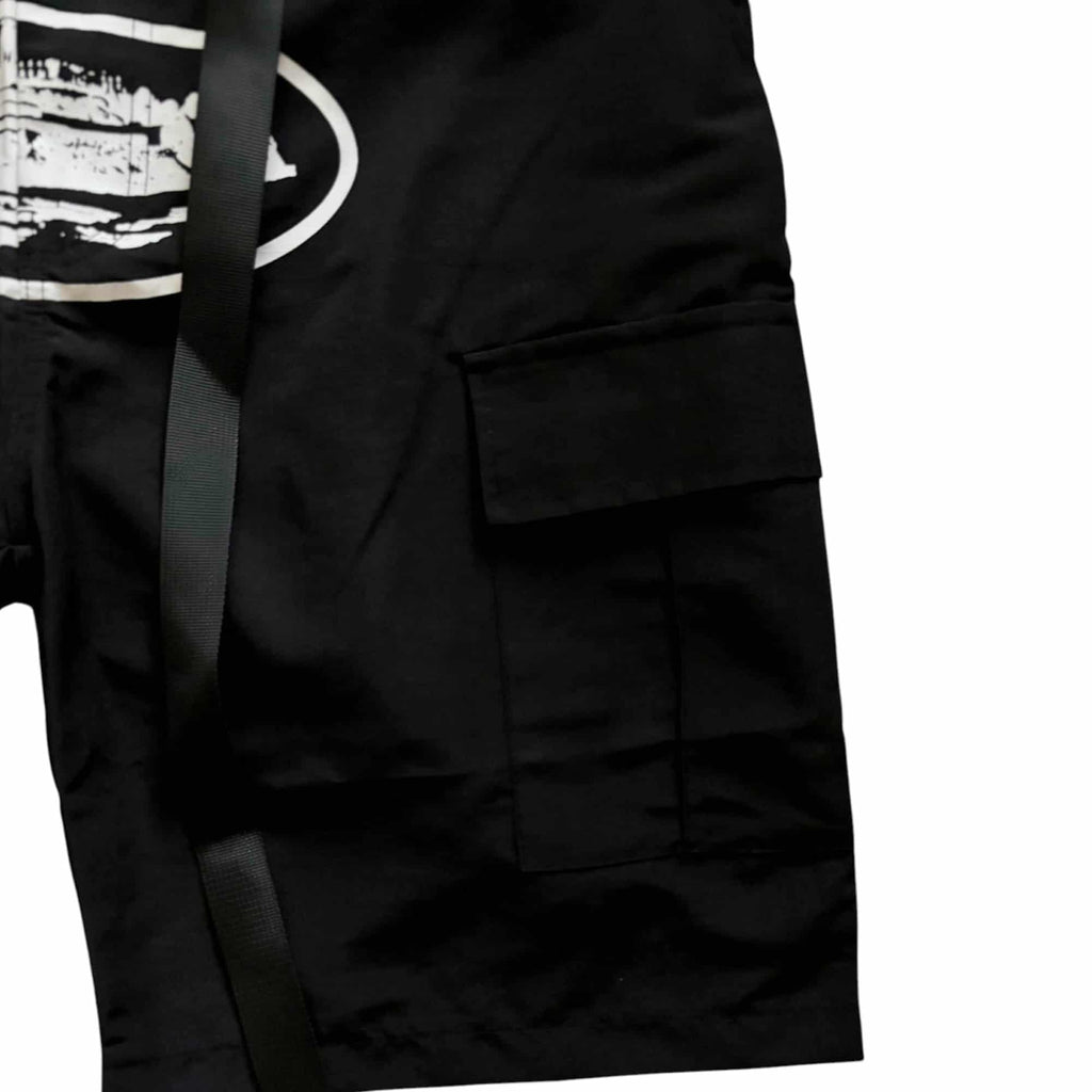 Corteiz Cargo Shorts Black & White Alcatraz Logo