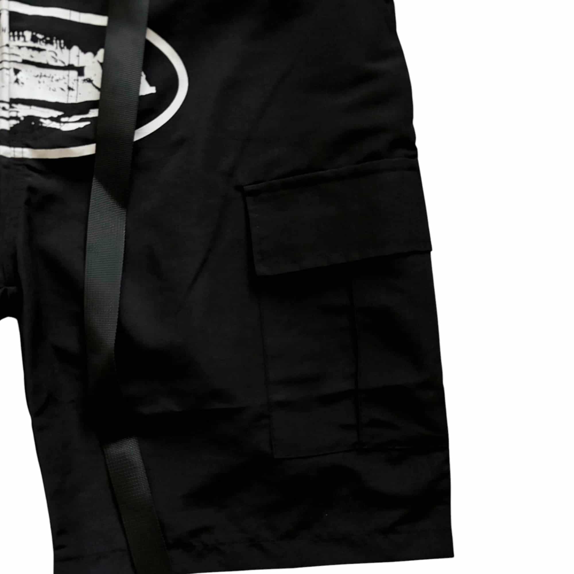 Corteiz Cargo Shorts Black & White Alcatraz Logo
