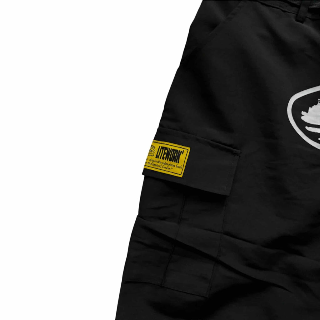 Corteiz Cargo Shorts Black & White Alcatraz Logo