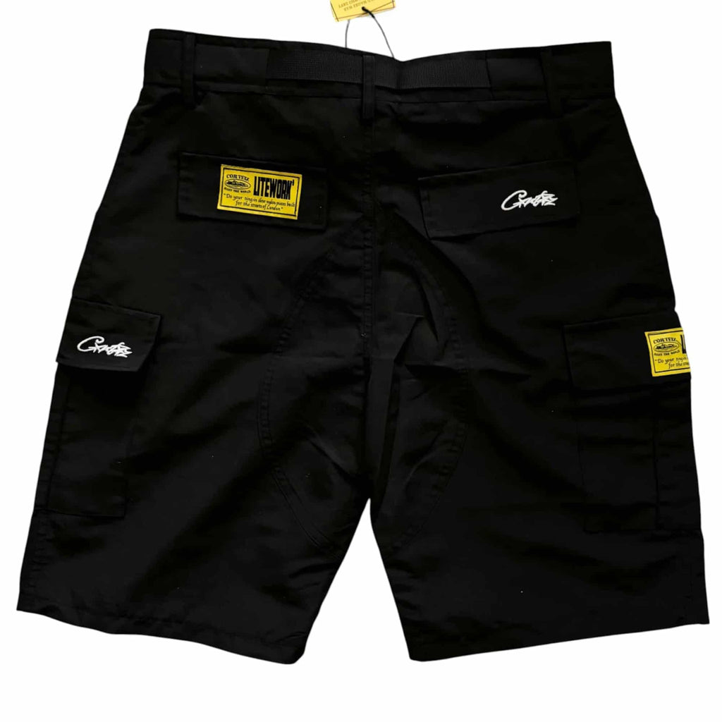 Corteiz Cargo Shorts Black & White Alcatraz Logo