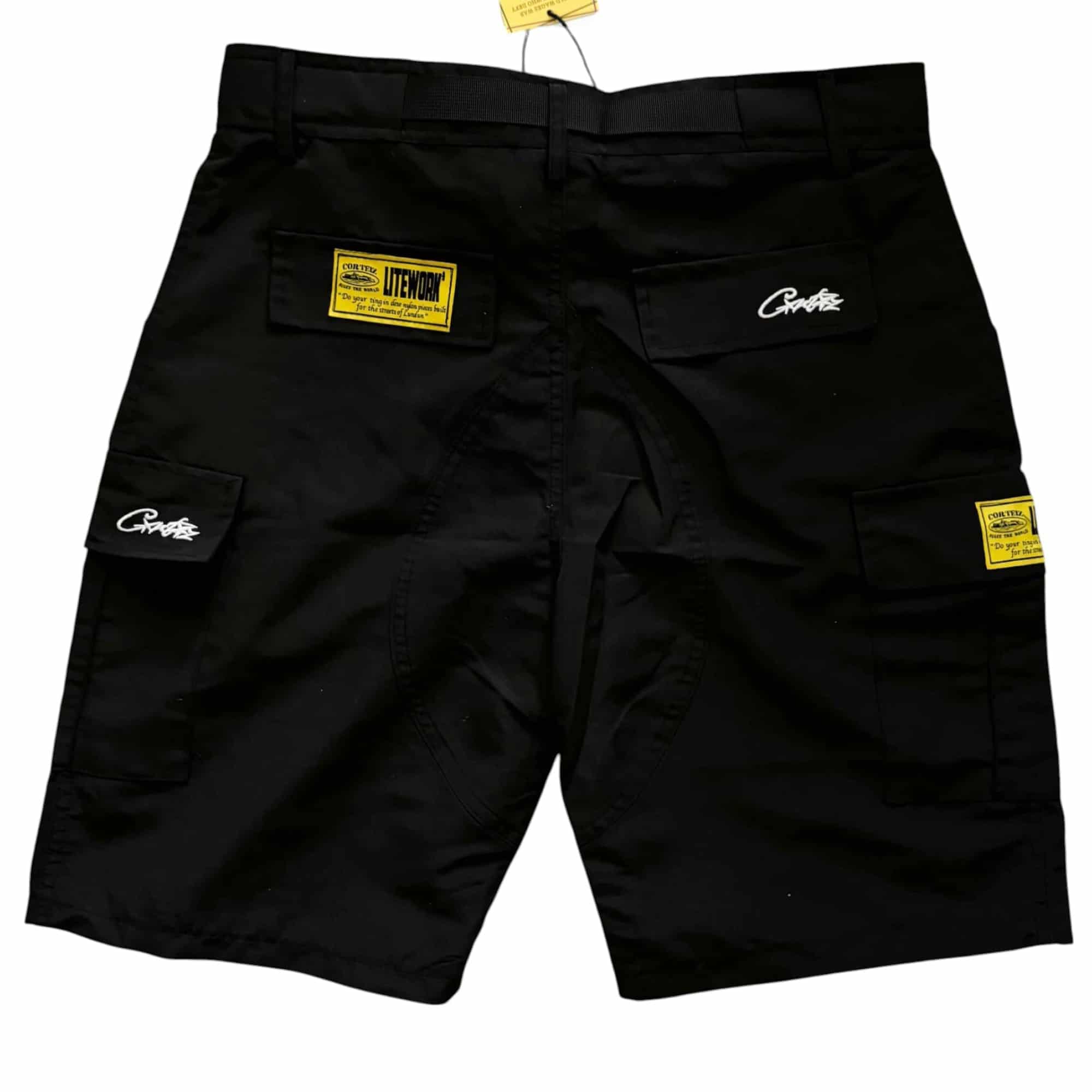 Corteiz Cargo Shorts Black & White Alcatraz Logo