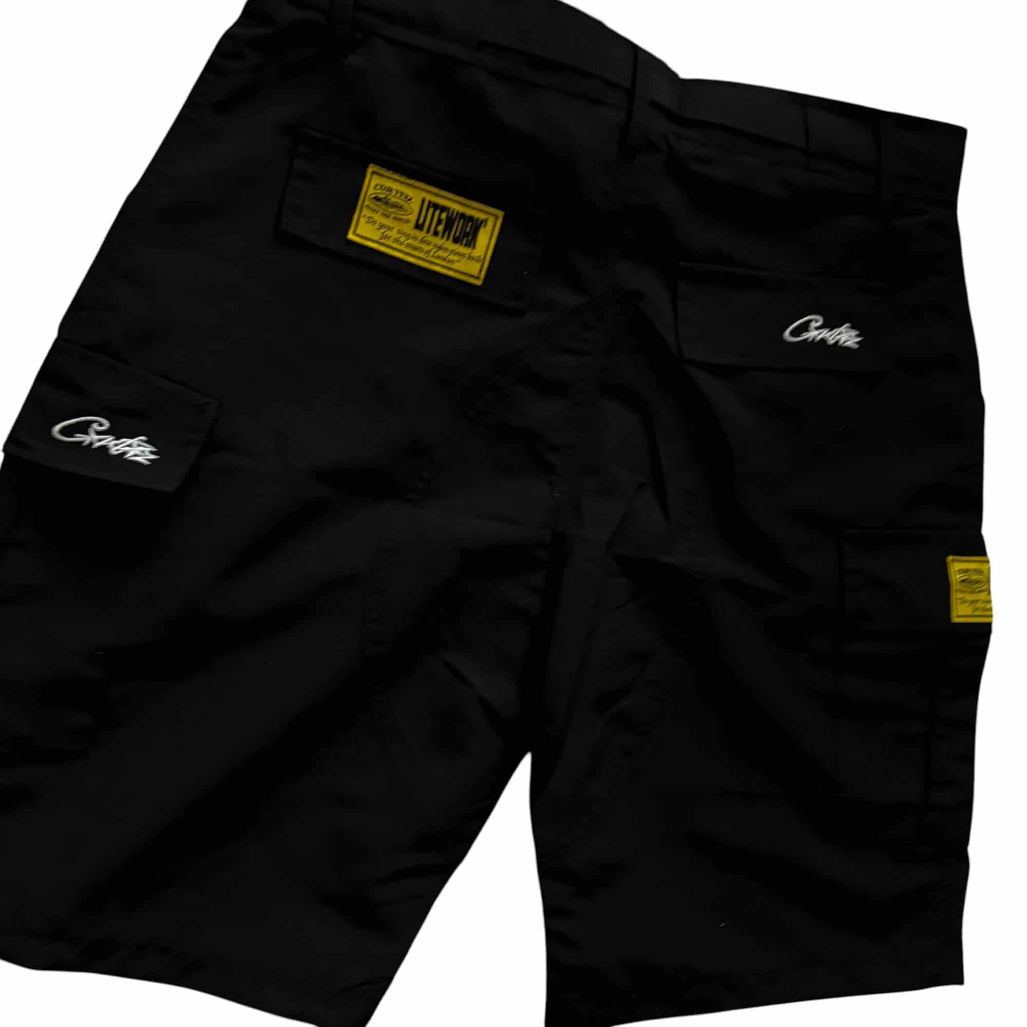 Corteiz Cargo Shorts Black & White Alcatraz Logo