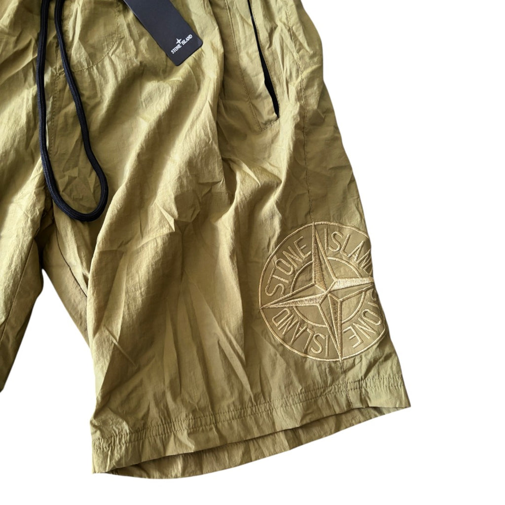 Stone Island Nylon Shorts Army Green Compass Badge Embossed Logo