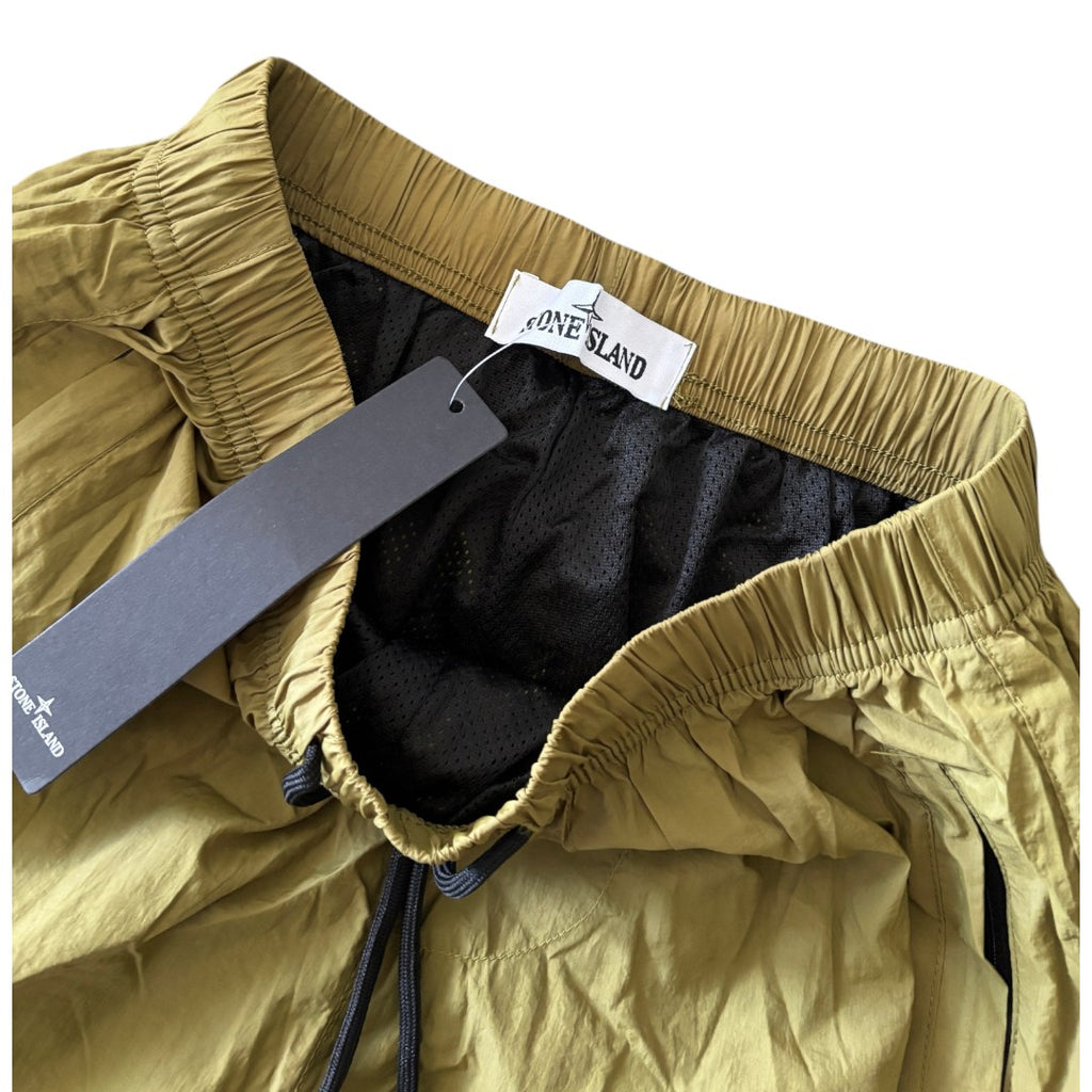 Stone Island Nylon Shorts Army Green Compass Badge Embossed Logo