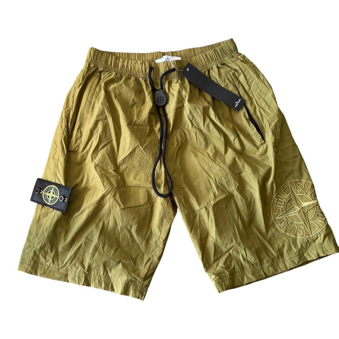 Stone Island Nylon Shorts Army Green Compass Badge Embossed Logo