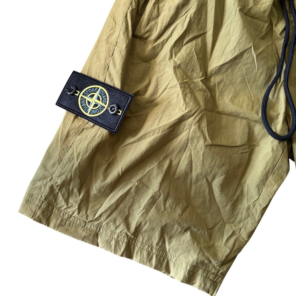Stone Island Nylon Shorts Army Green Compass Badge Embossed Logo
