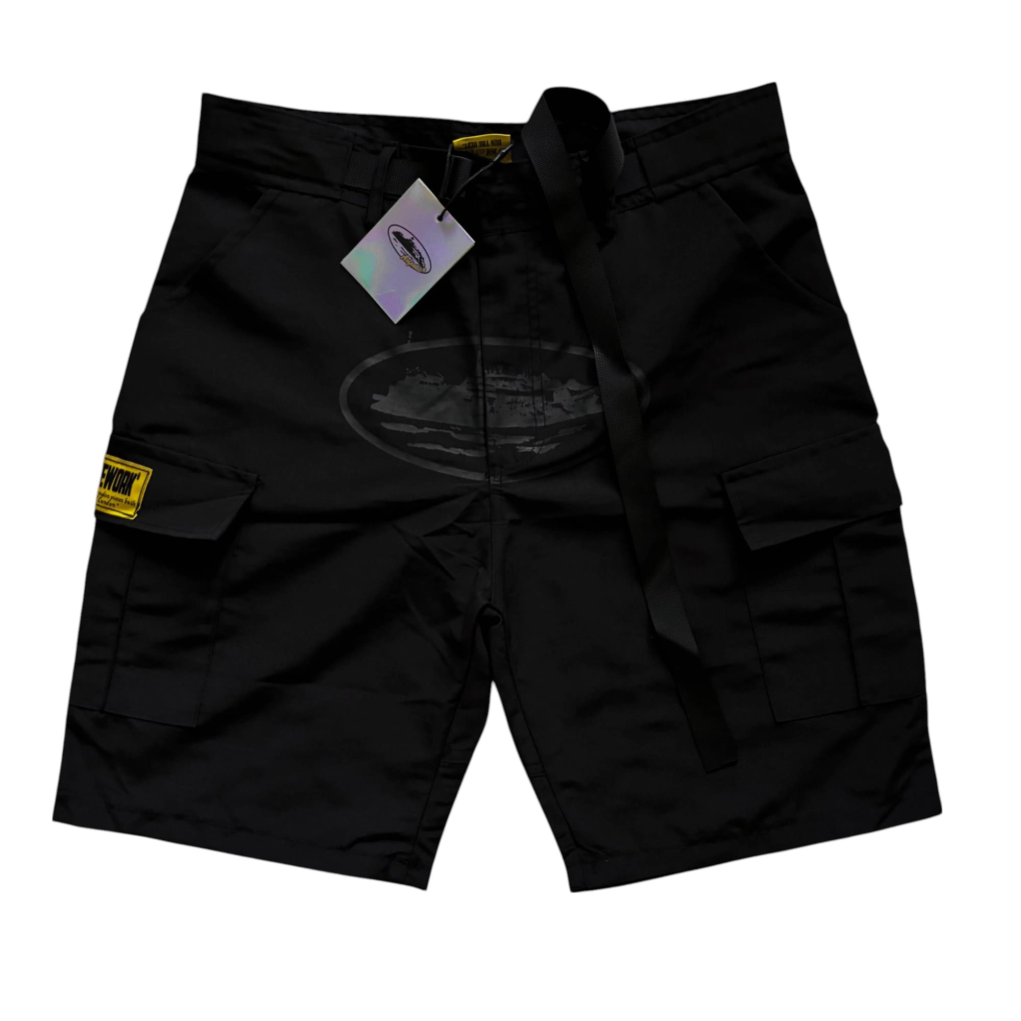 Corteiz Cargo Shorts Double Black Alcatraz Logo