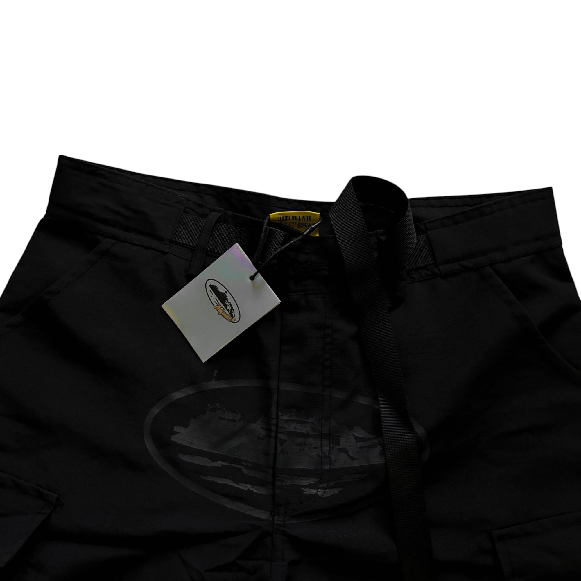 Corteiz Cargo Shorts Double Black Alcatraz Logo
