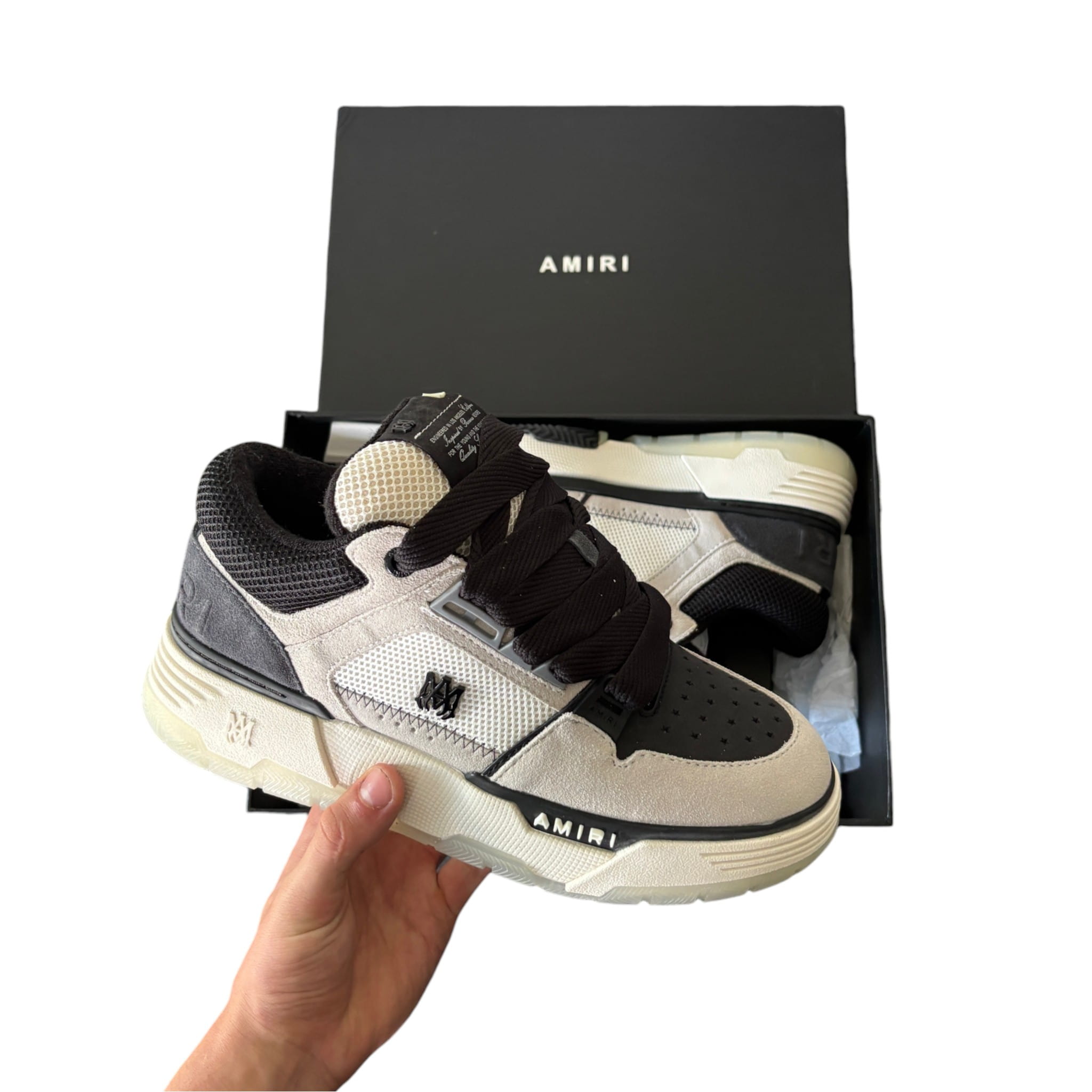 Amiri MA-1 Sneaker – Grey Suede, Black & White