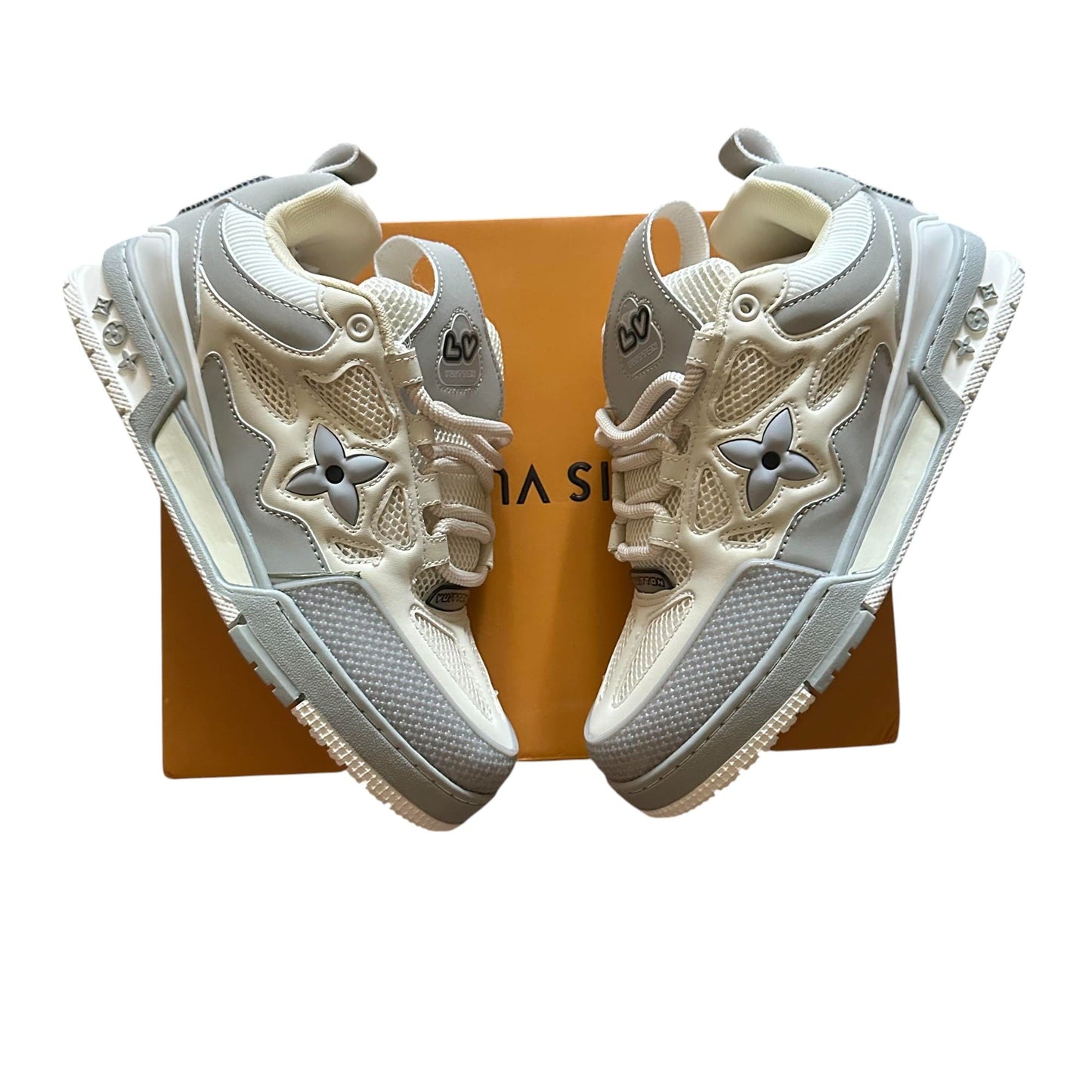 GRAY & WHITE L-V SKATE SNEAKER
