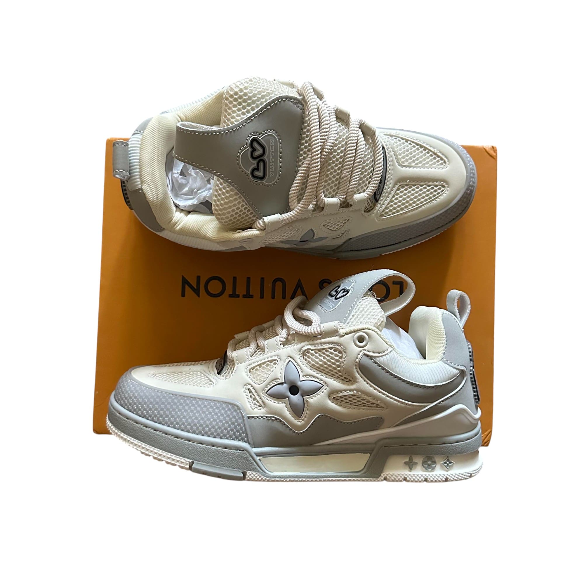 GRAY & WHITE L-V SKATE SNEAKER