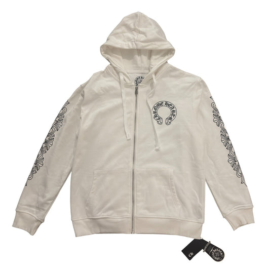 Chrome Hearts White Thermal Horseshoe Floral Cross-Sleeve Zip Up