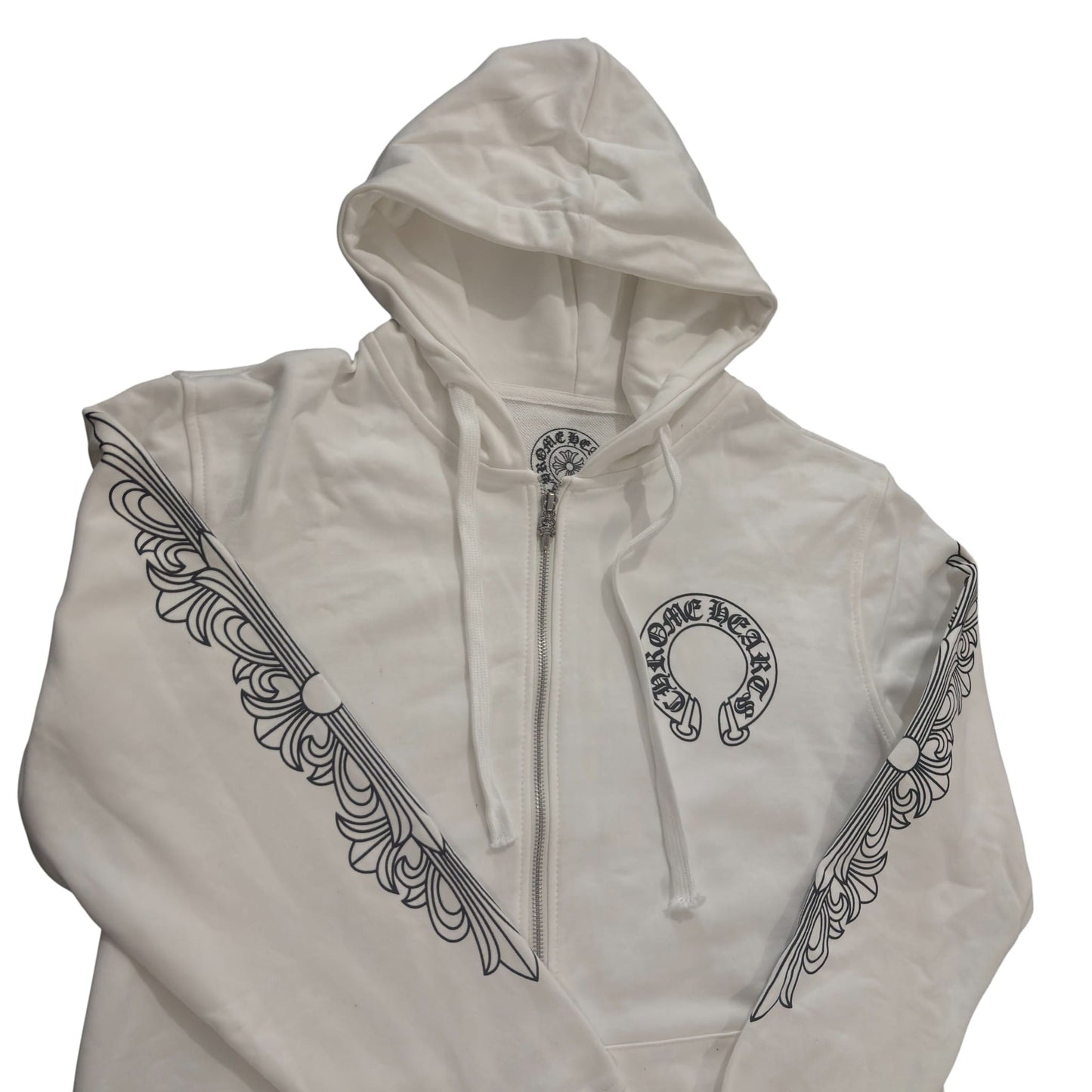 Chrome Hearts White Thermal Horseshoe Floral Cross-Sleeve Zip Up
