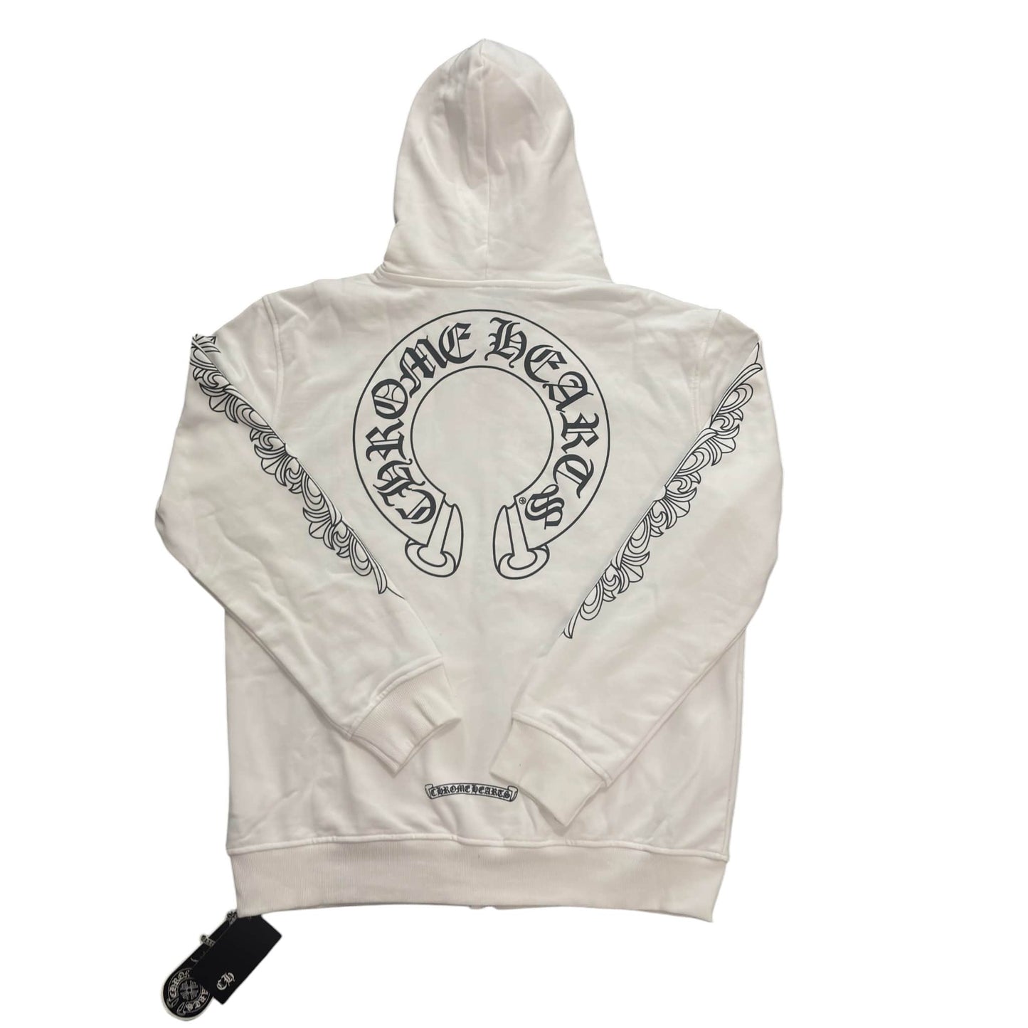 Chrome Hearts White Thermal Horseshoe Floral Cross-Sleeve Zip Up