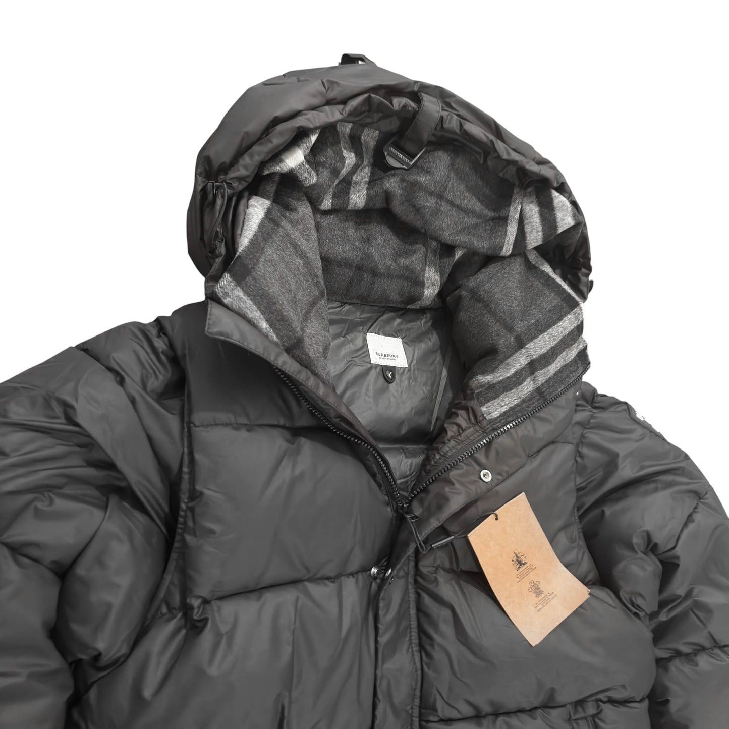 Burberry Black Hooded Pattern Puffer Jacket