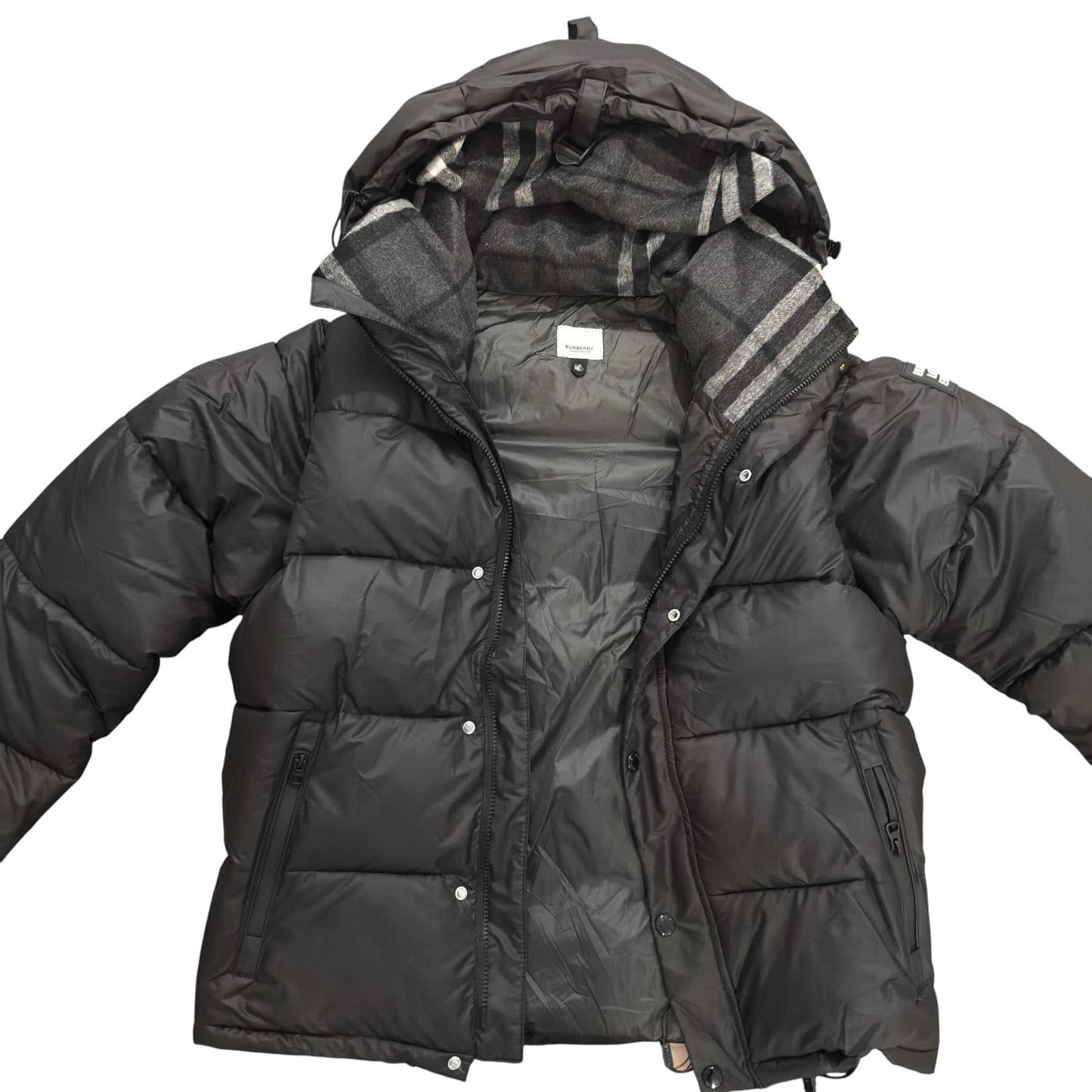 Burberry Black Hooded Pattern Puffer Jacket