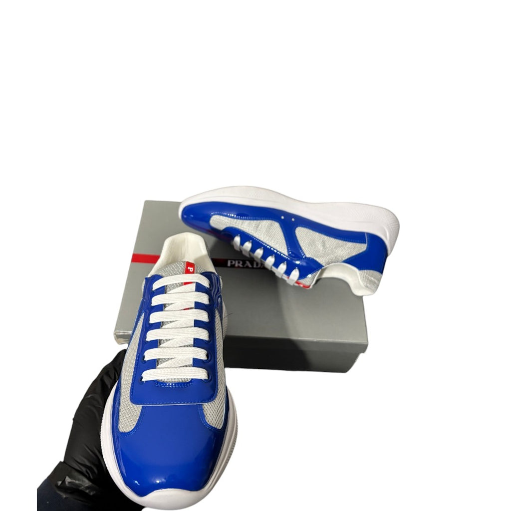 Prada Cups Patent Blue Leather Sneaker