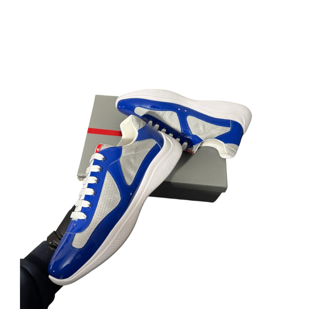 Prada Cups Patent Blue Leather Sneaker
