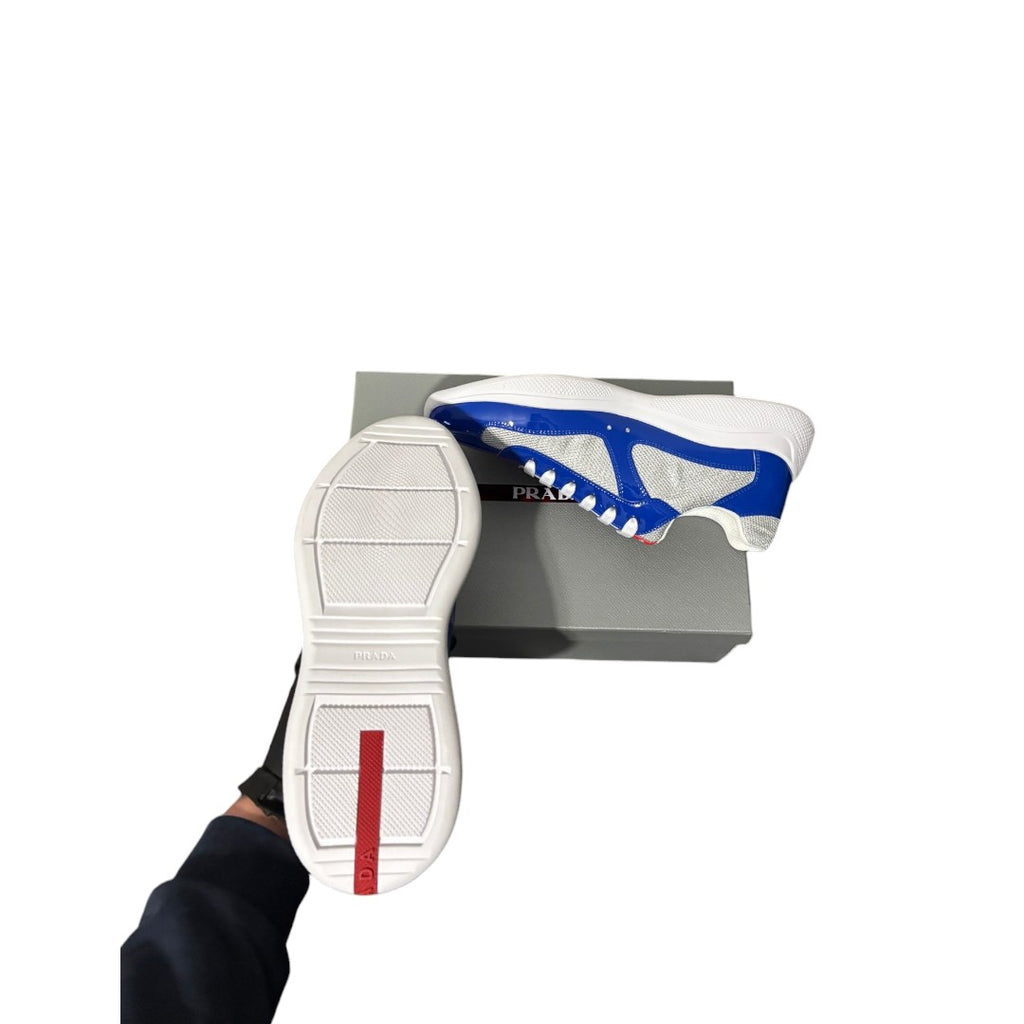 Prada Cups Patent Blue Leather Sneaker