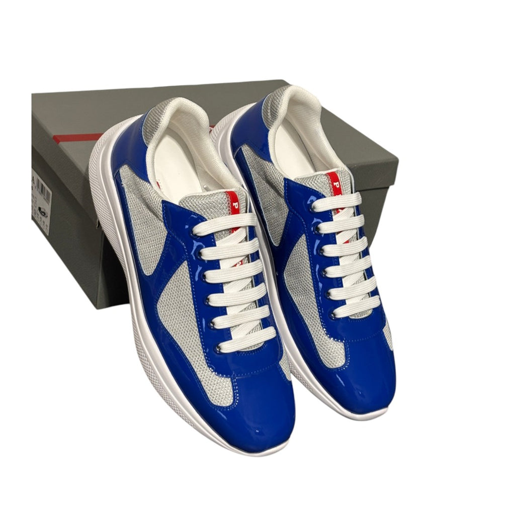 Prada Cups Patent Blue Leather Sneaker