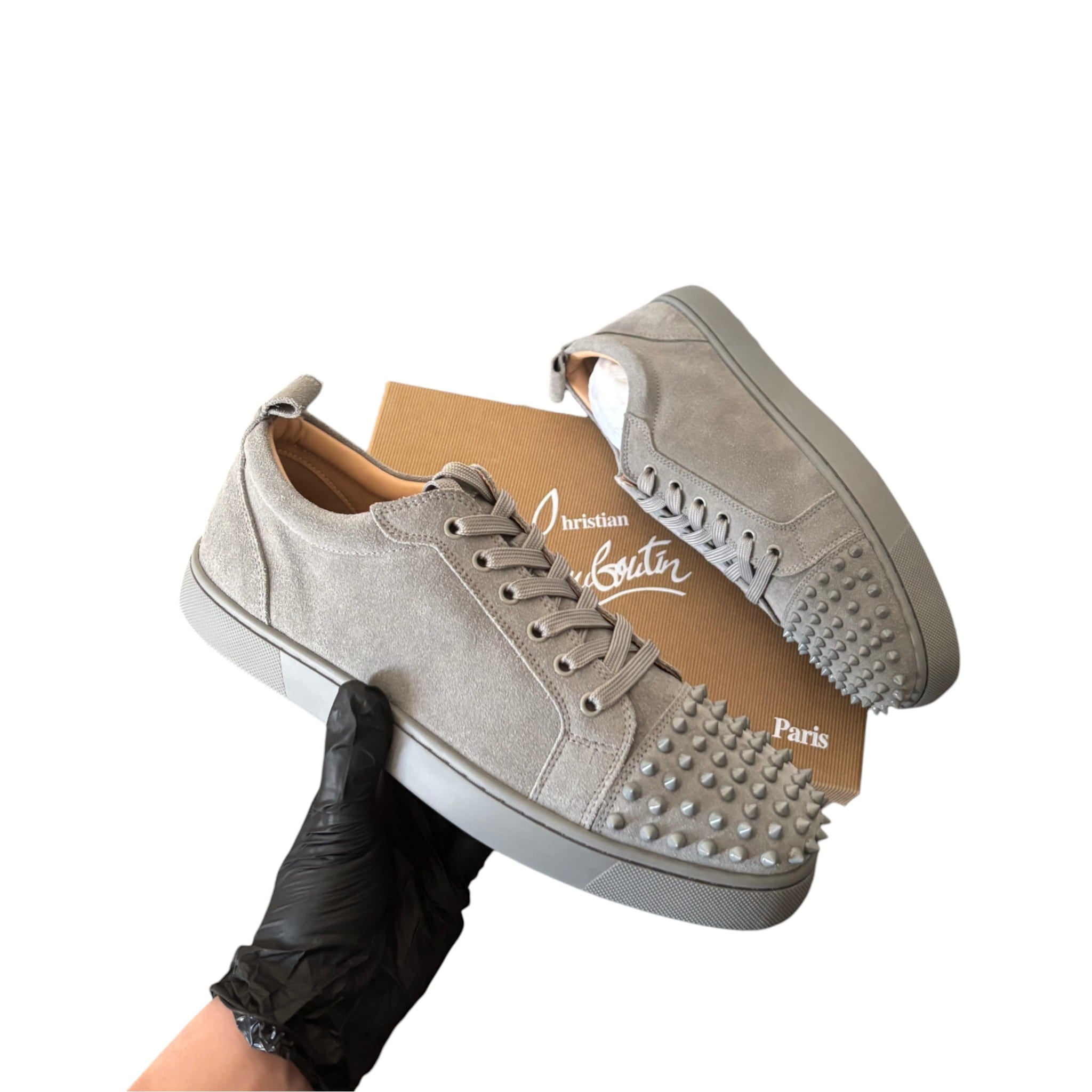 Christian Louboutin Gray Velour Junior Spikes