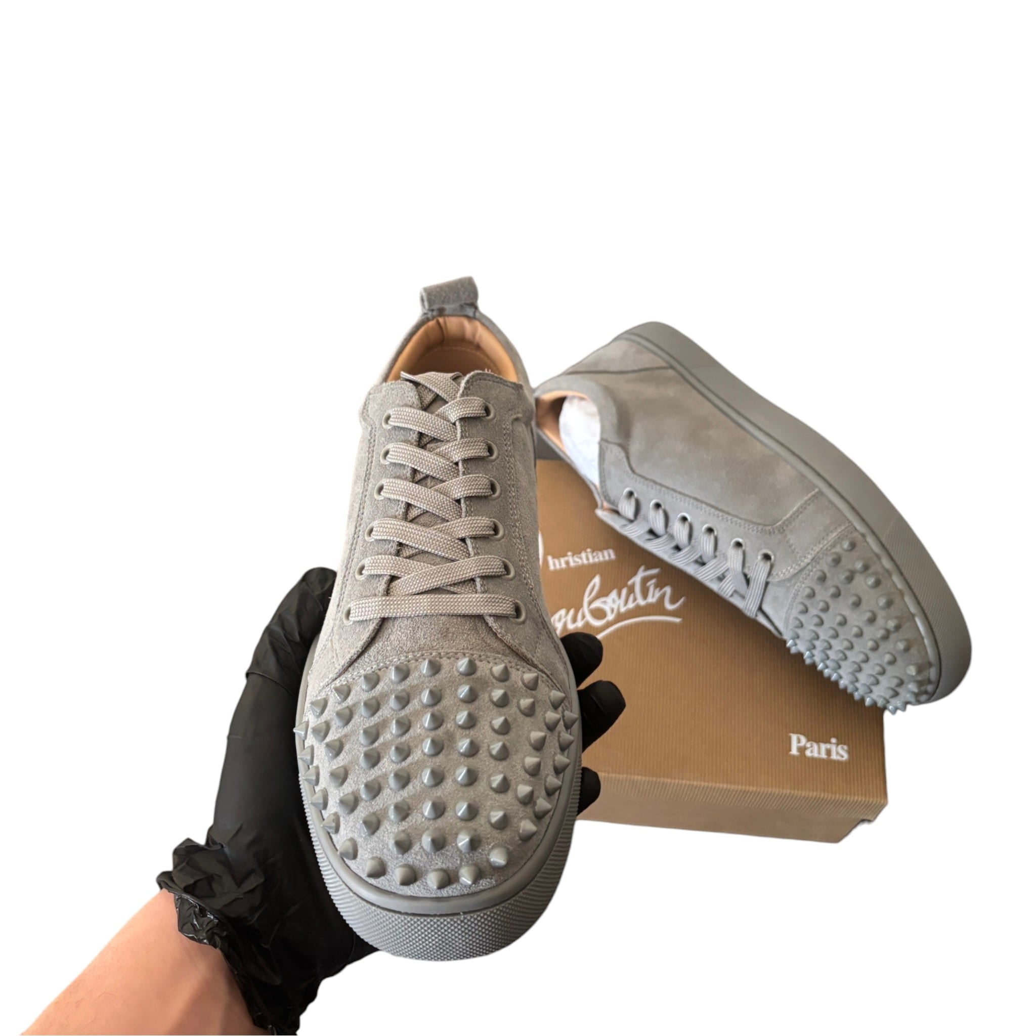 Christian Louboutin Gray Velour Junior Spikes
