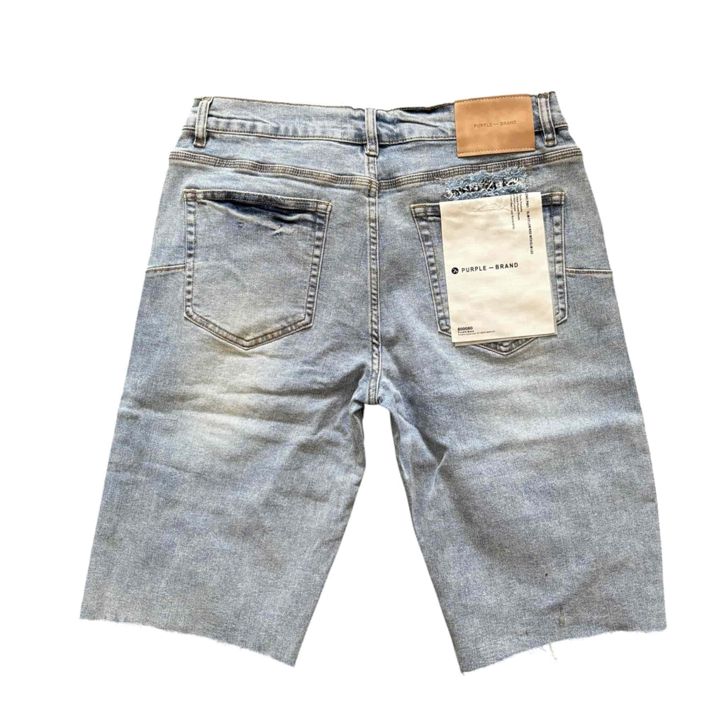 Purple Brand Distressed Denim Shorts Light Blue Wash Patchwork