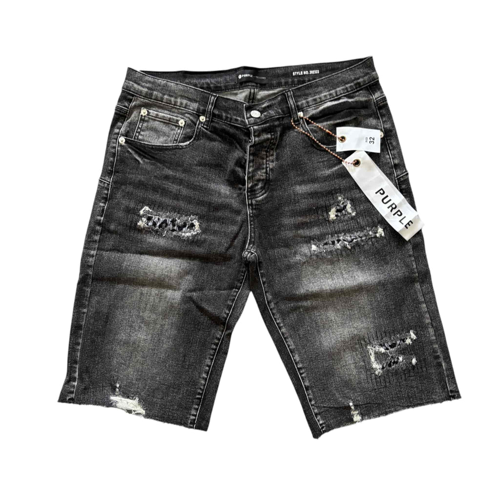 Purple Brand Distressed Denim Shorts Washed Black