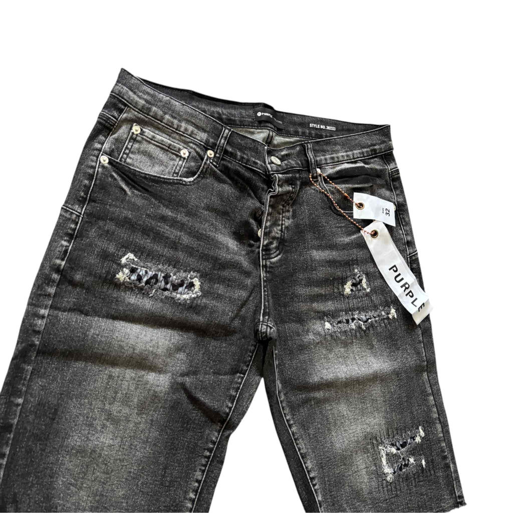 Purple Brand Distressed Denim Shorts Washed Black