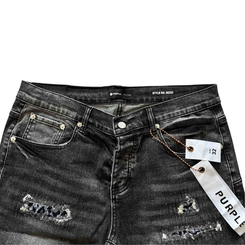 Purple Brand Distressed Denim Shorts Washed Black