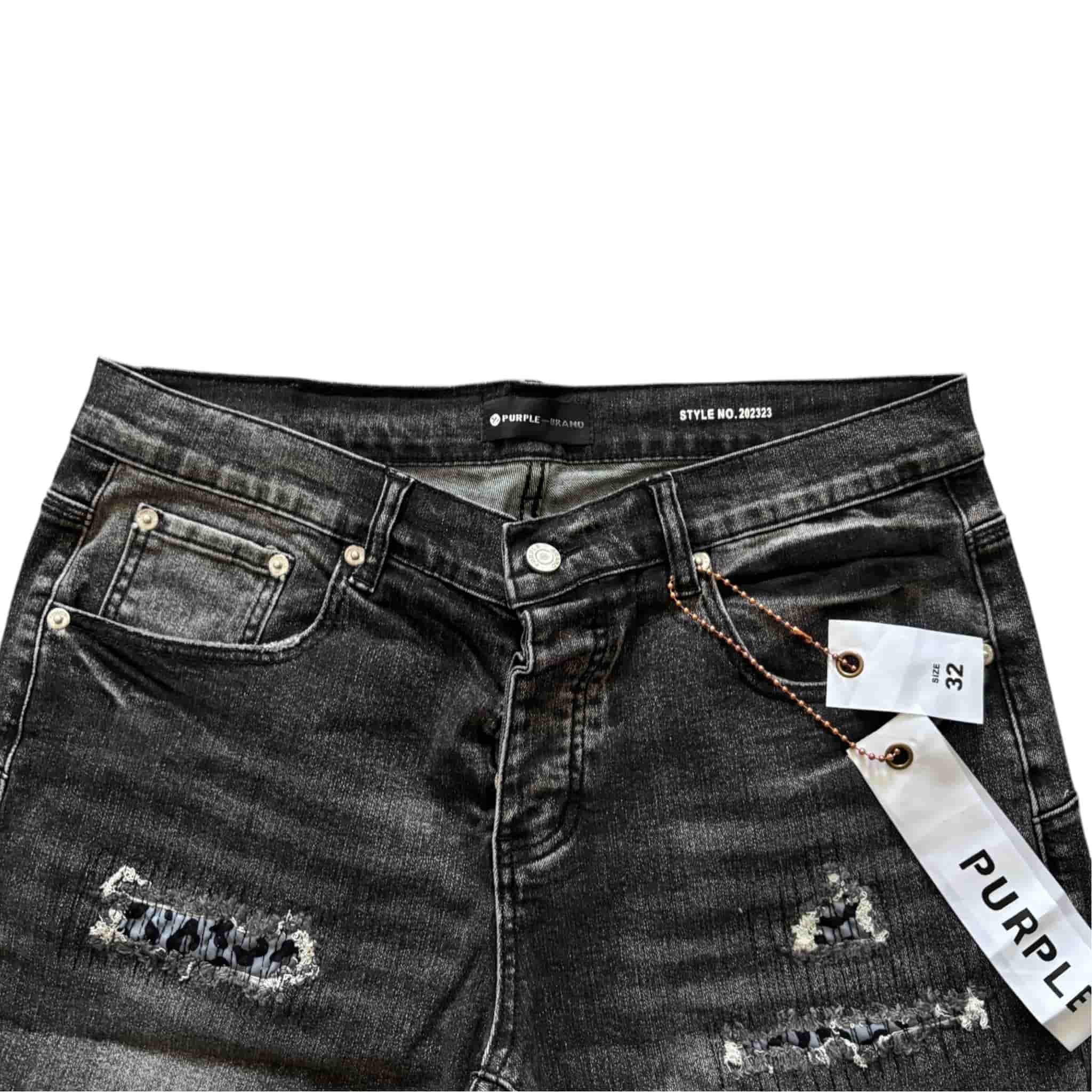Purple Brand Distressed Denim Shorts Washed Black