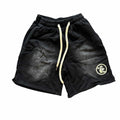 Hellstar Fleece Shorts Black Washed Cream Logo Drawstring