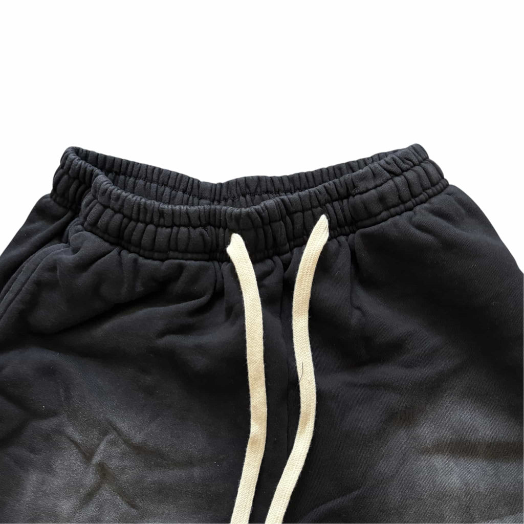 Hellstar Fleece Shorts Black Washed Cream Logo Drawstring