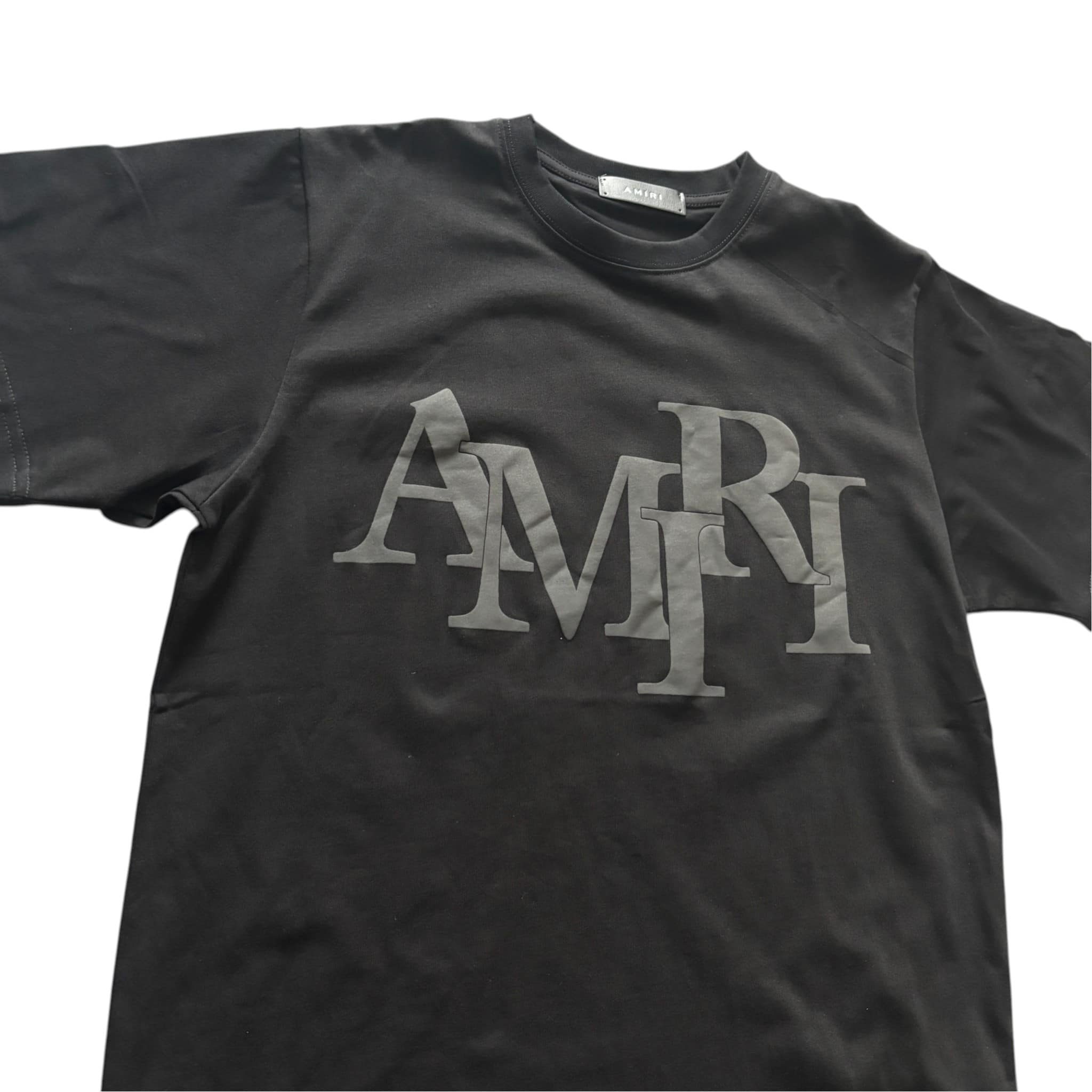 Amiri Staggered Logo T-Shirt Black Tonal Lettering Monogram