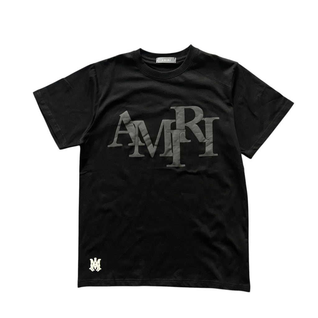Amiri Staggered Logo T-Shirt Black Tonal Lettering Monogram