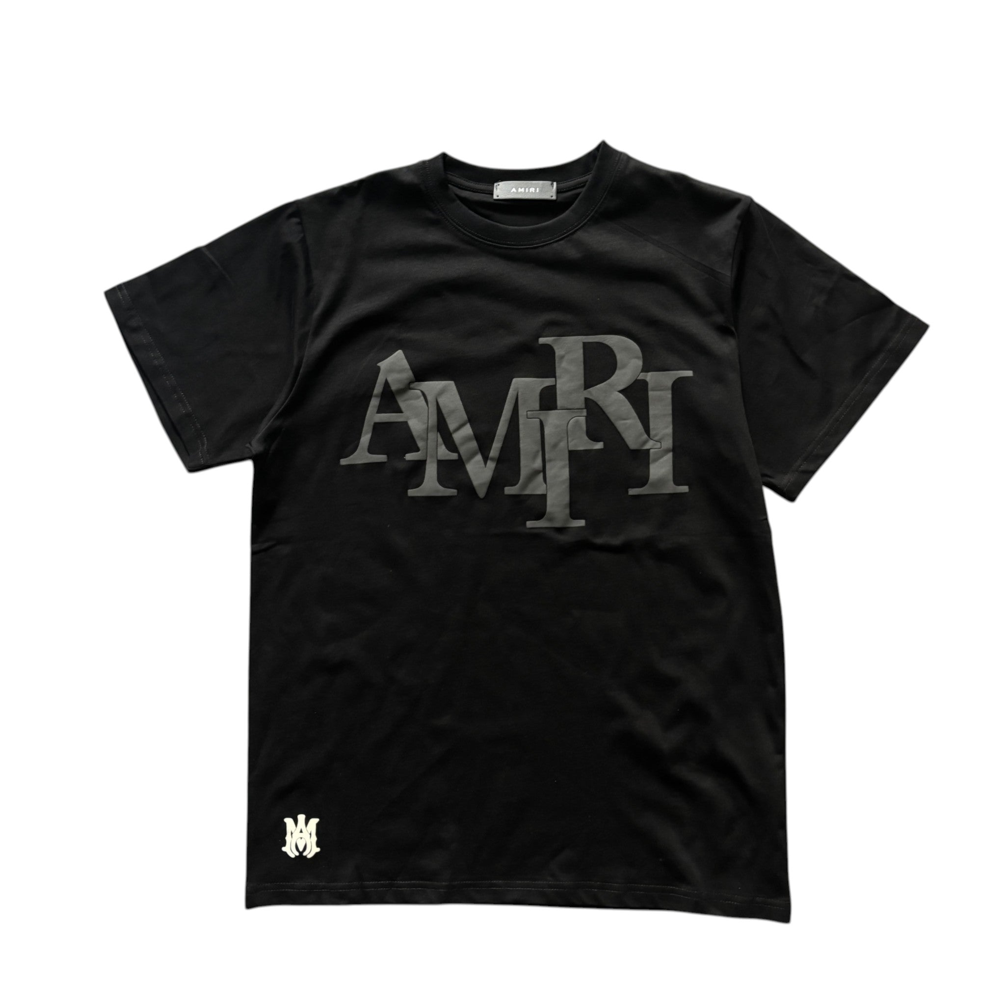 Amiri Staggered Logo T-Shirt Black Tonal Lettering Monogram