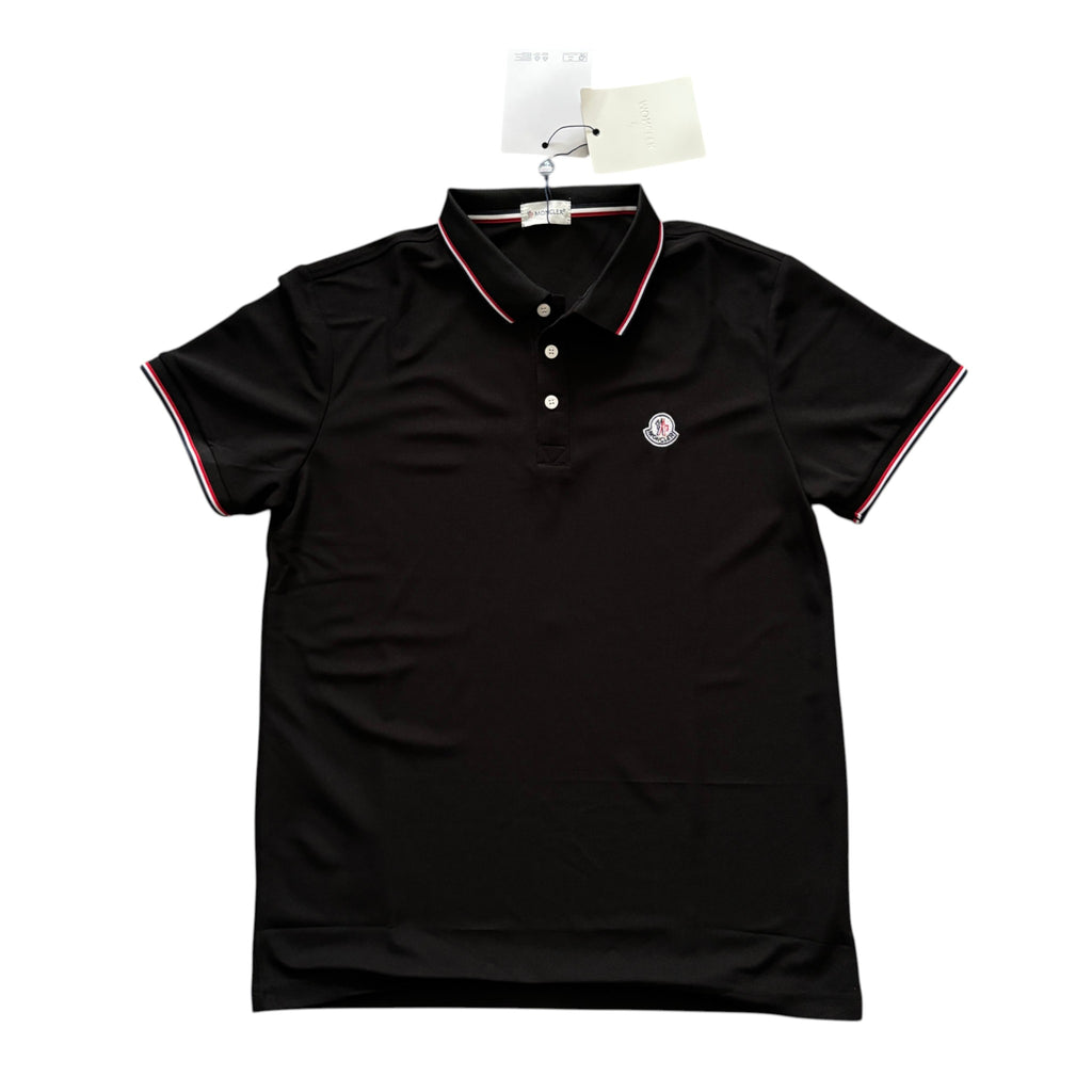 Moncler Piqué Polo Shirt Black Tricolor Logo Badge