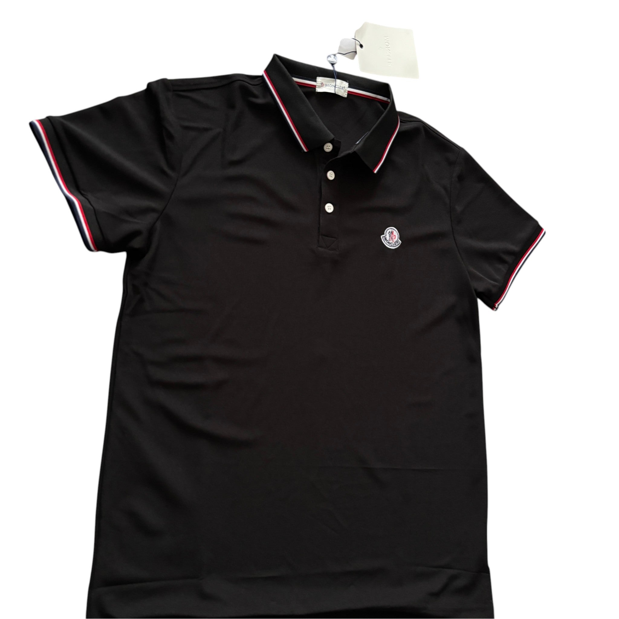 Moncler Piqué Polo Shirt Black Tricolor Logo Badge