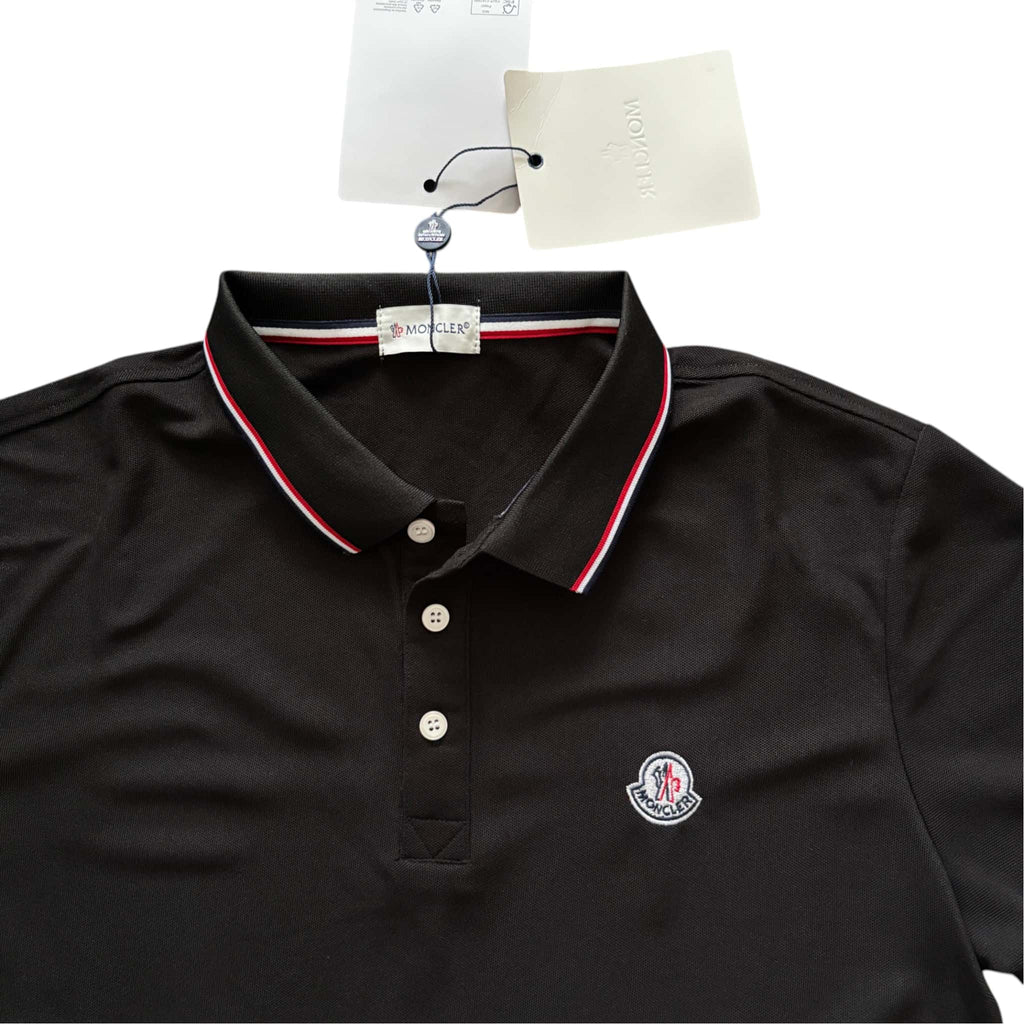 Moncler Piqué Polo Shirt Black Tricolor Logo Badge
