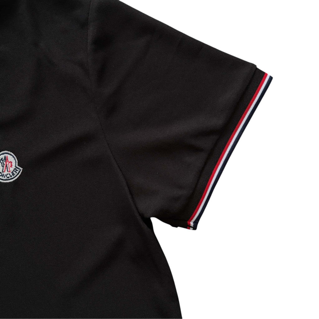 Moncler Piqué Polo Shirt Black Tricolor Logo Badge