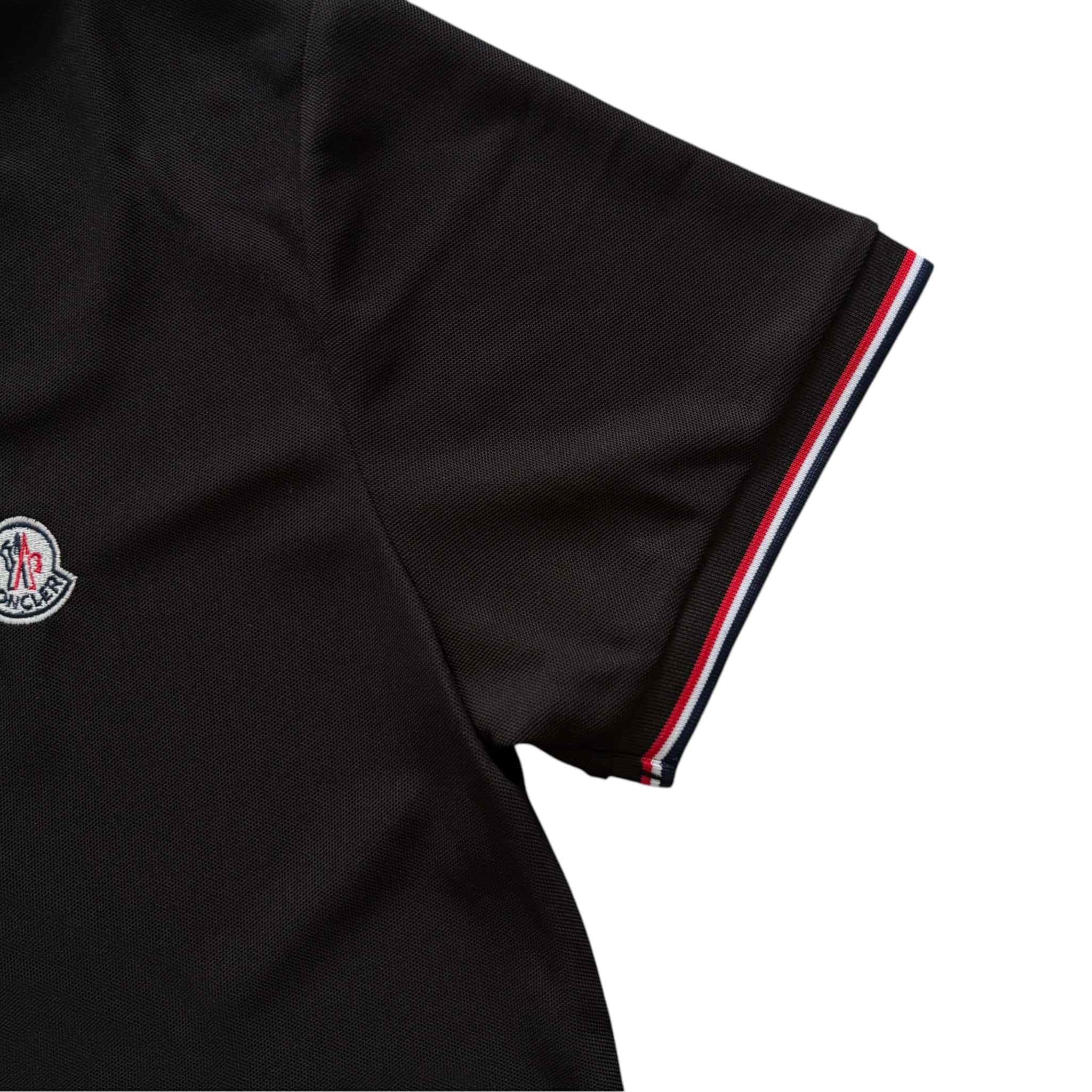 Moncler Piqué Polo Shirt Black Tricolor Logo Badge