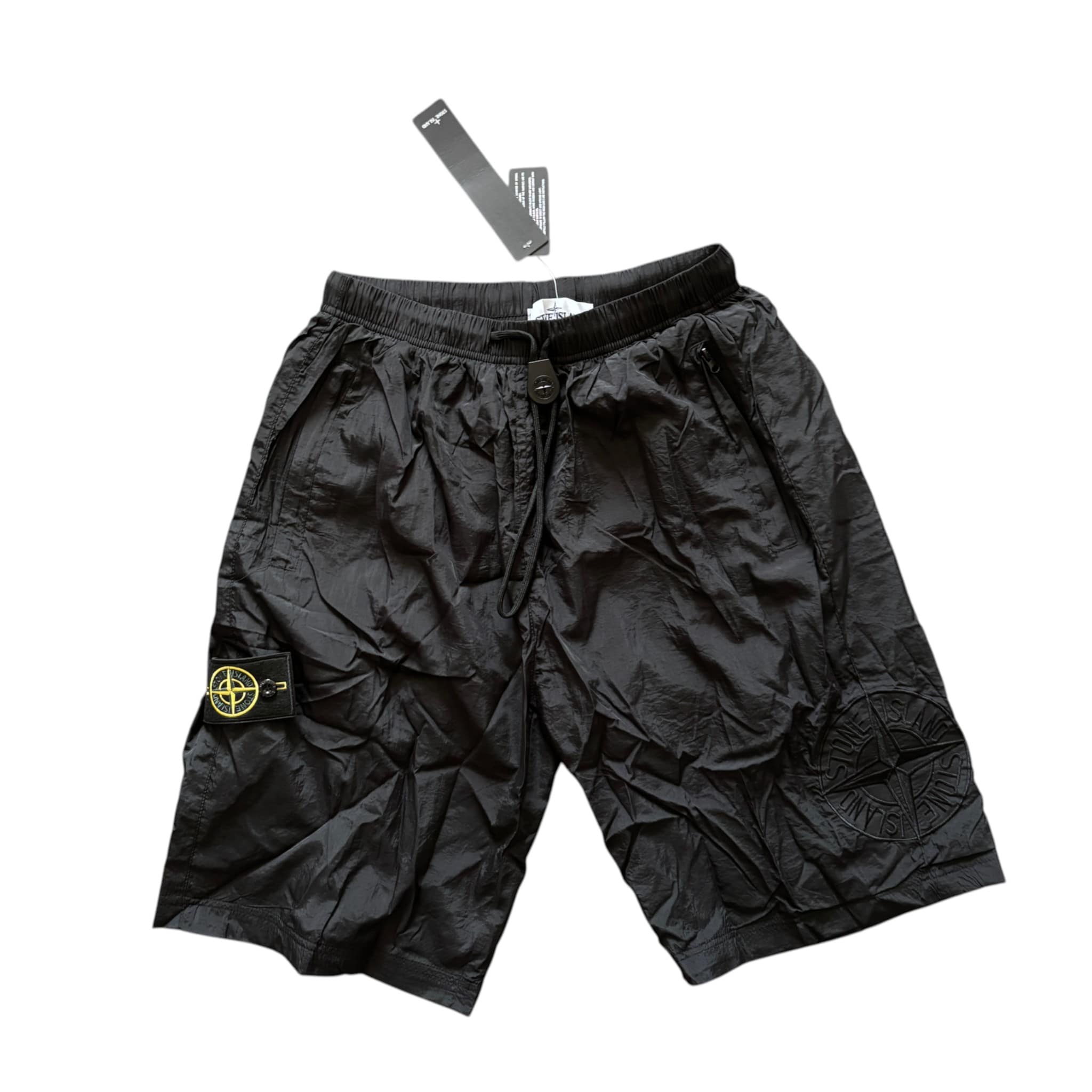 Stone Island Nylon Shorts Black Compass Badge Embossed Logo