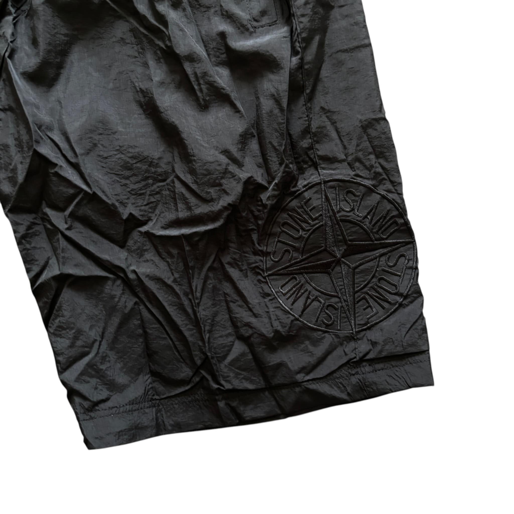 Stone Island Nylon Shorts Black Compass Badge Embossed Logo