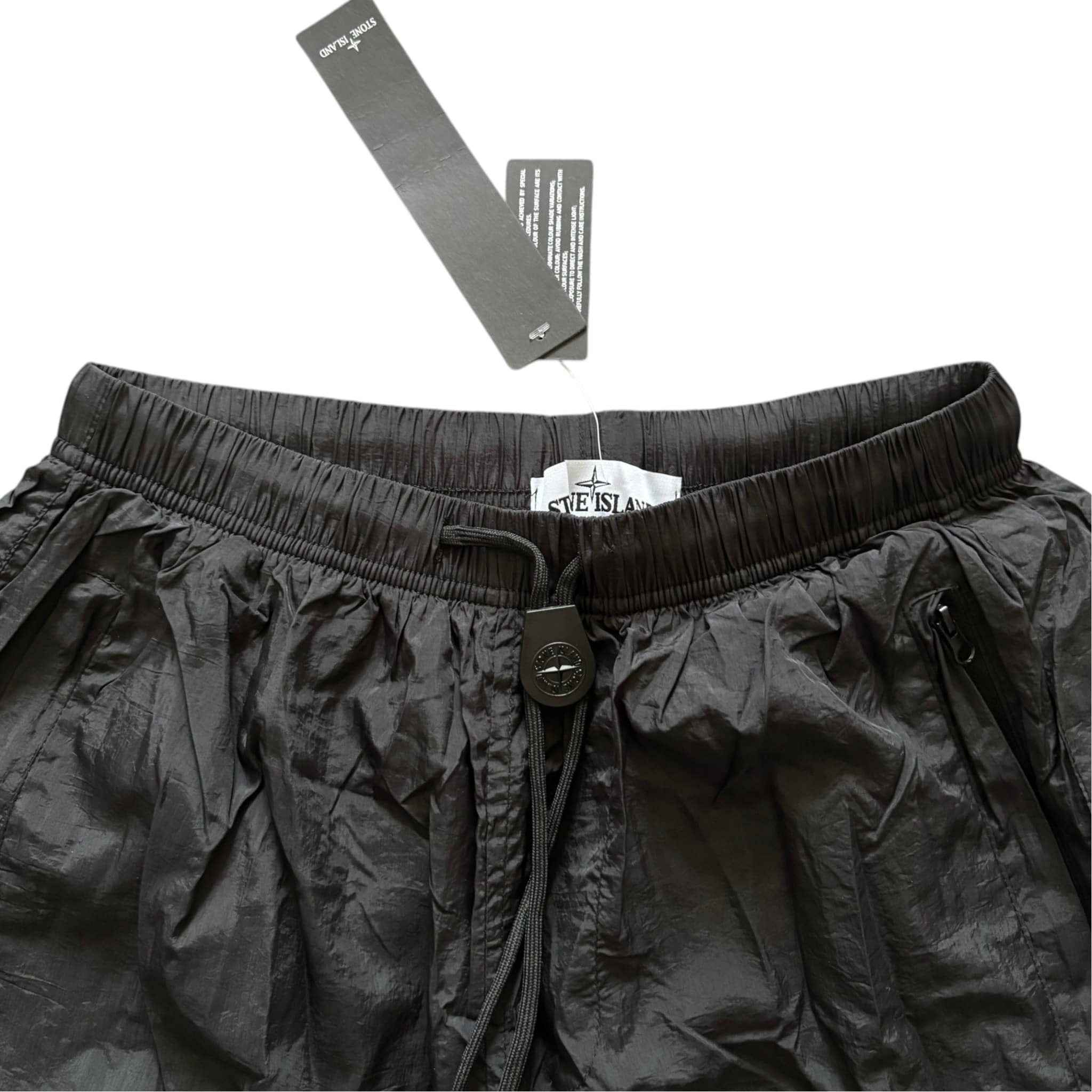 Stone Island Nylon Shorts Black Compass Badge Embossed Logo