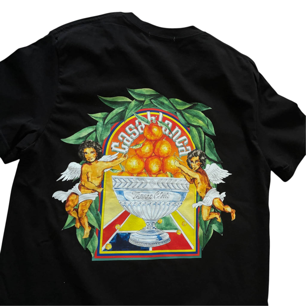 Casablanca Tennis Club Cherub Orange Graphic Black T-Shirt
