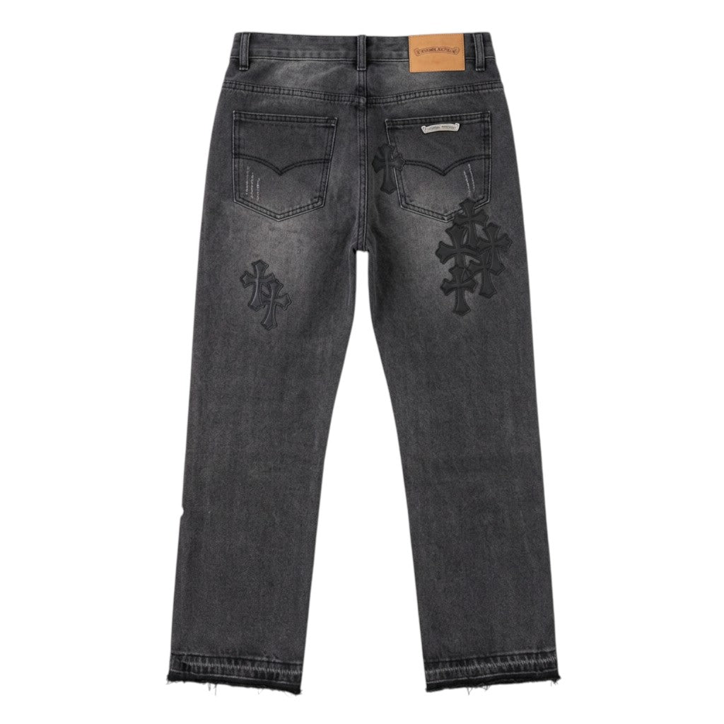 Chrome Hearts Black Denim Overpatched Crosses Jeans