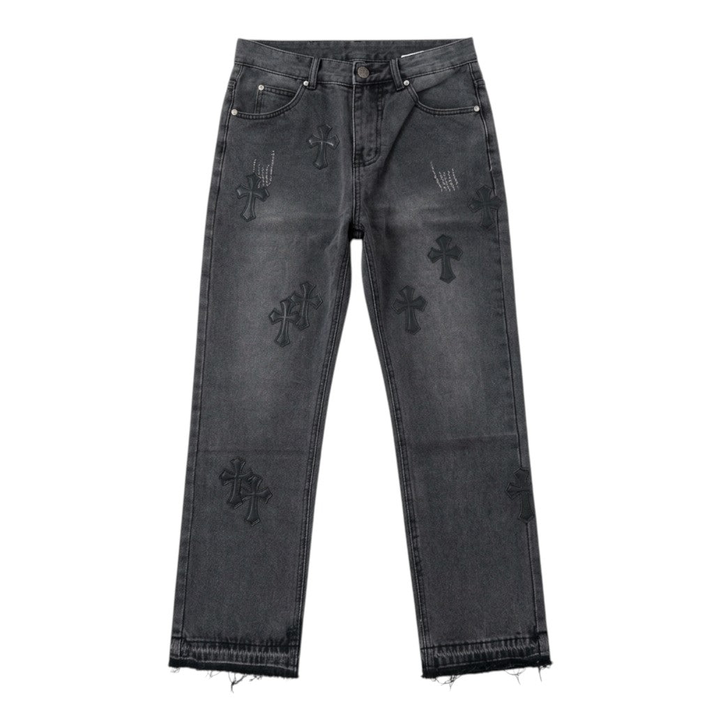 Chrome Hearts Black Denim Overpatched Crosses Jeans