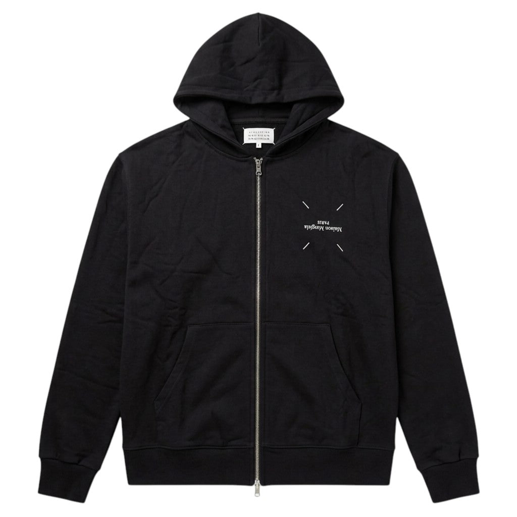 Maison Margiela Black Zip-Up Hoodie Taped Numbers Logo